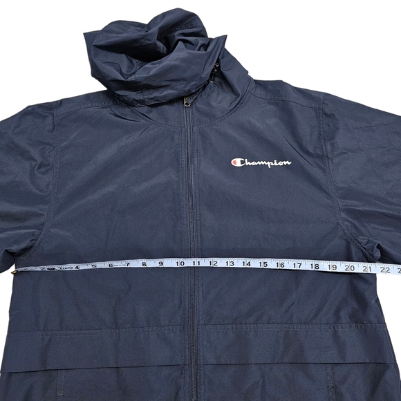 Champion Full Zip Jacket Men's Size Medium Blue Lightweight Wind Breaker Hooded - Picture 12 of 13